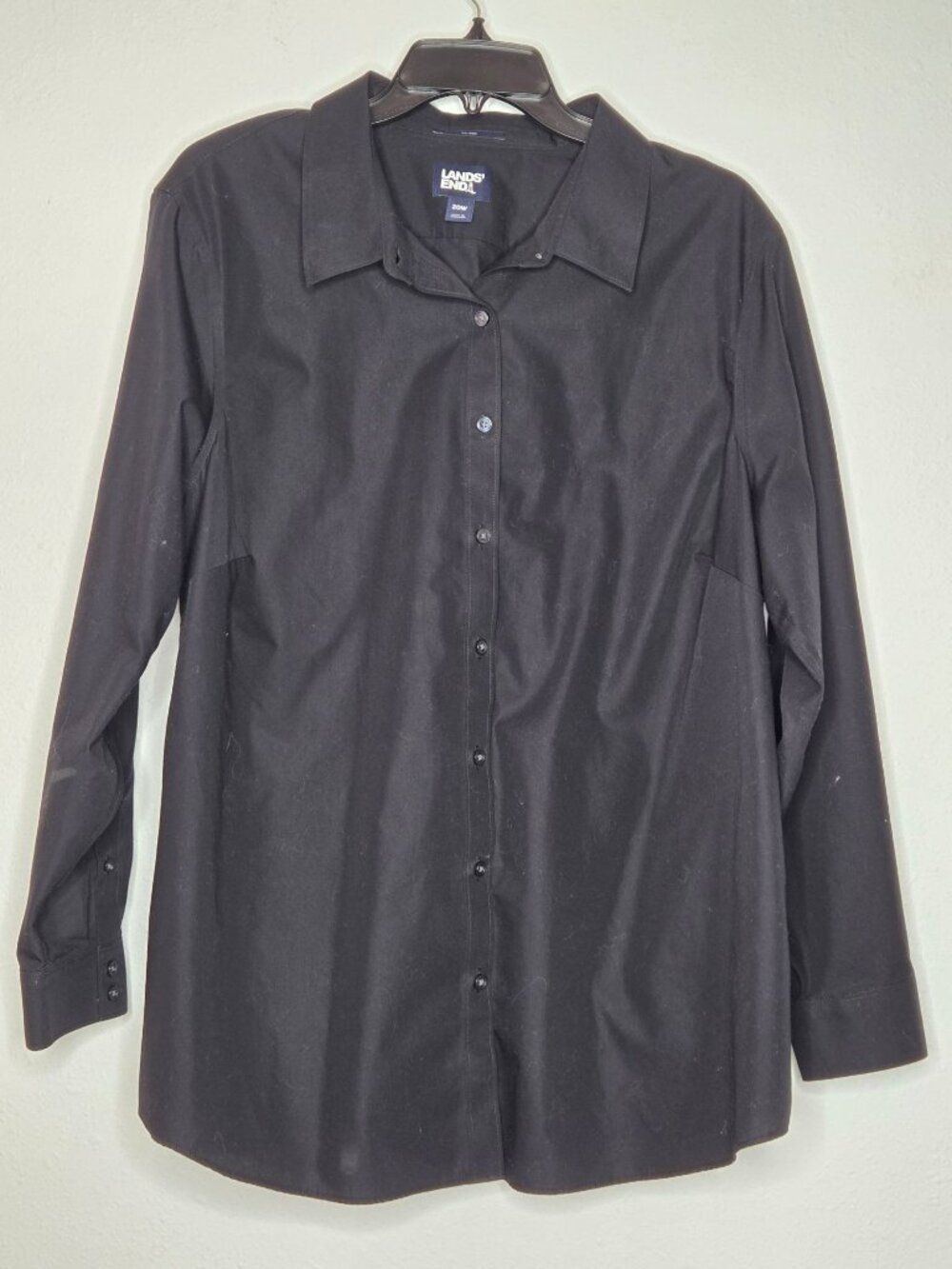 Lands' End Black 100% Cotton Long-Sleeve Button-Down Shirt 20W